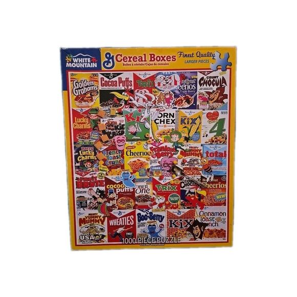 General Mills CEREAL BOXES Jigsaw 1000   Piece WHITE MOUNTAIN PUZZLE Preowned - Picture 1 of 7